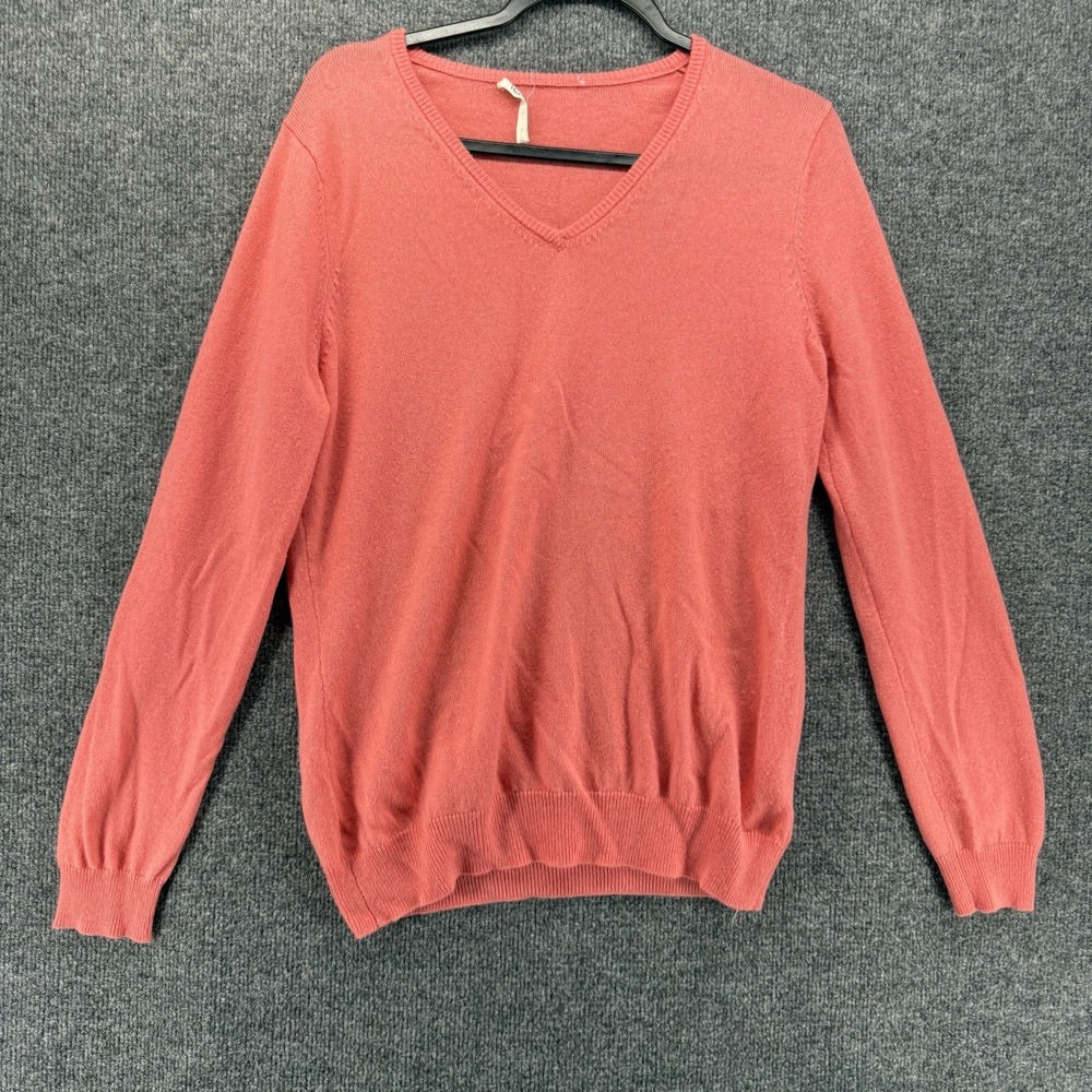 Woolovers Sweater Womens M Coral Wool Cashmere V-Neck Minimalist Old Money Prep